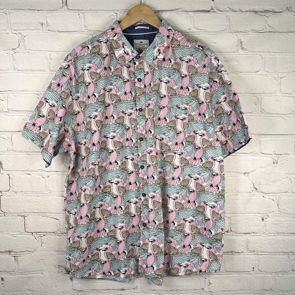 Ditch Plains Ricky Singh Men’s 2XL Novelty Bird Parrot Graphic Shirt Button Up